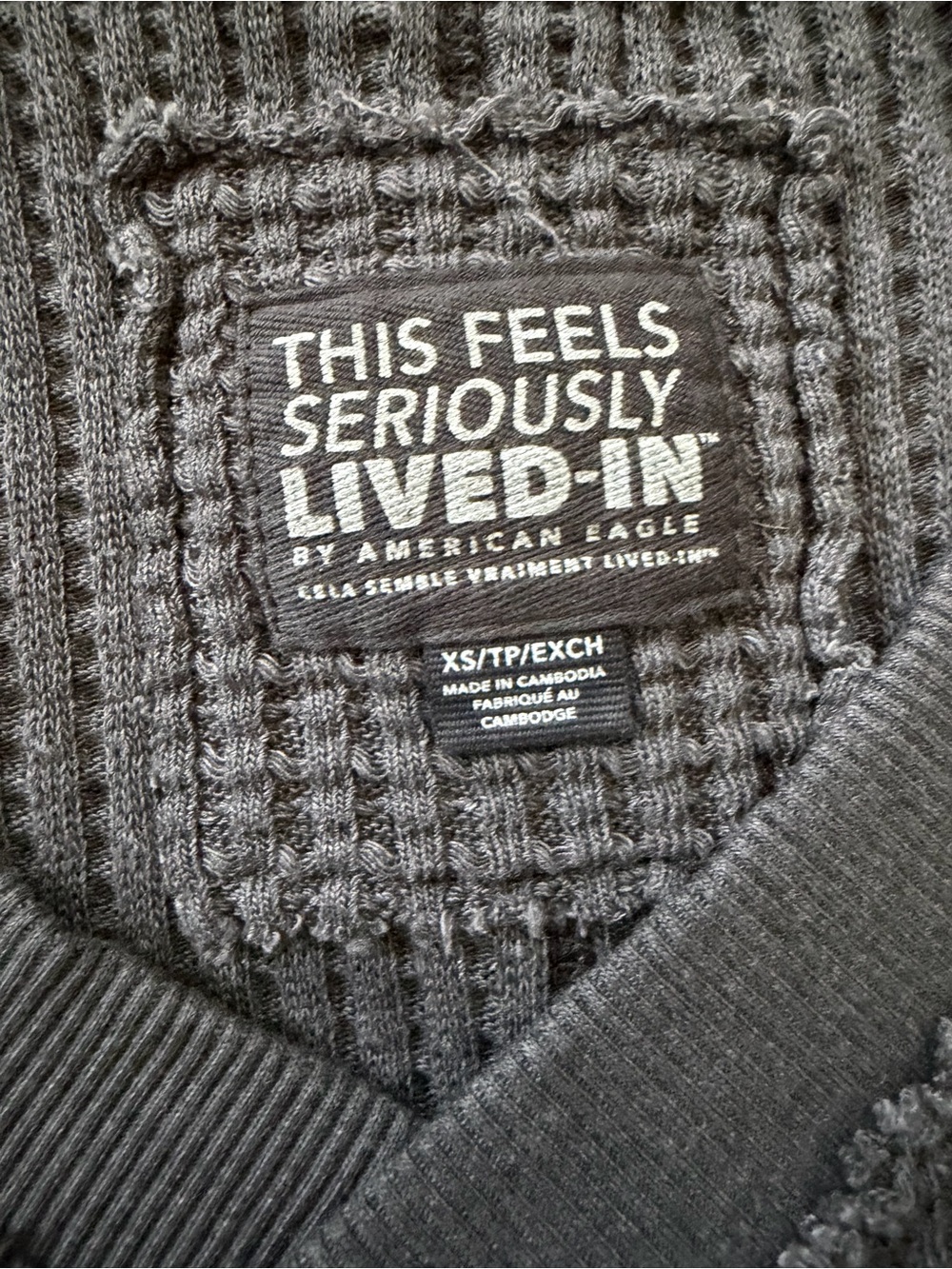 American Eagle This Feels Seriously Lived In Big Hug Waffle Oversized Crew xs - Picture 7 of 10